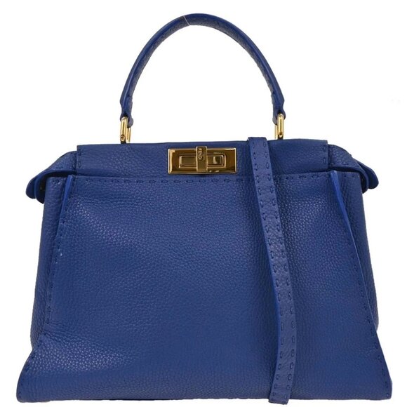 Fendi Blue Leather Peekaboo 2way Handbag - Picture 1 of 10